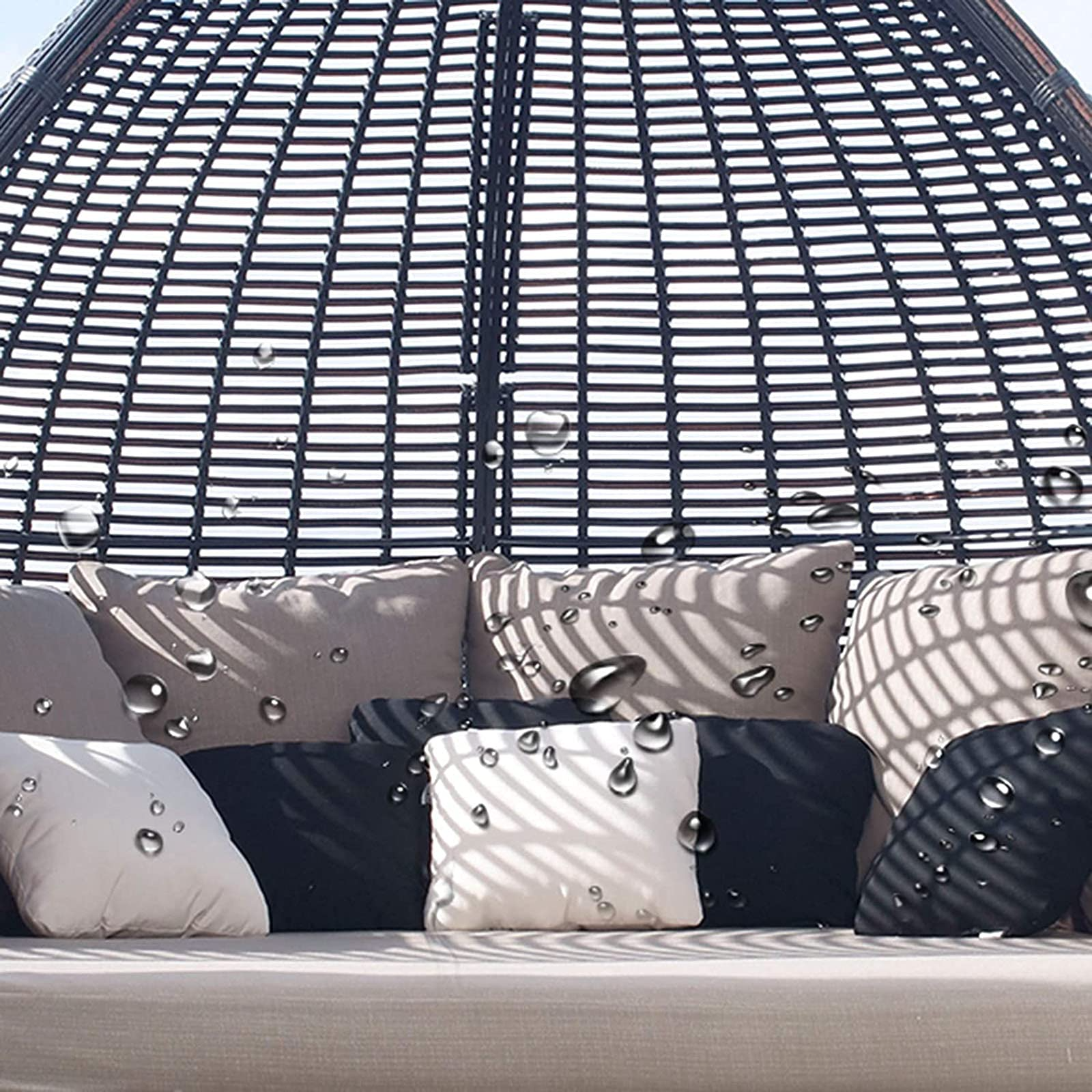 【Furniture】Rattan Wicker Sofa Bed, Creative Bird's Nest Patio Daybed Furniture, Outdoor Rattan Sun Loungers