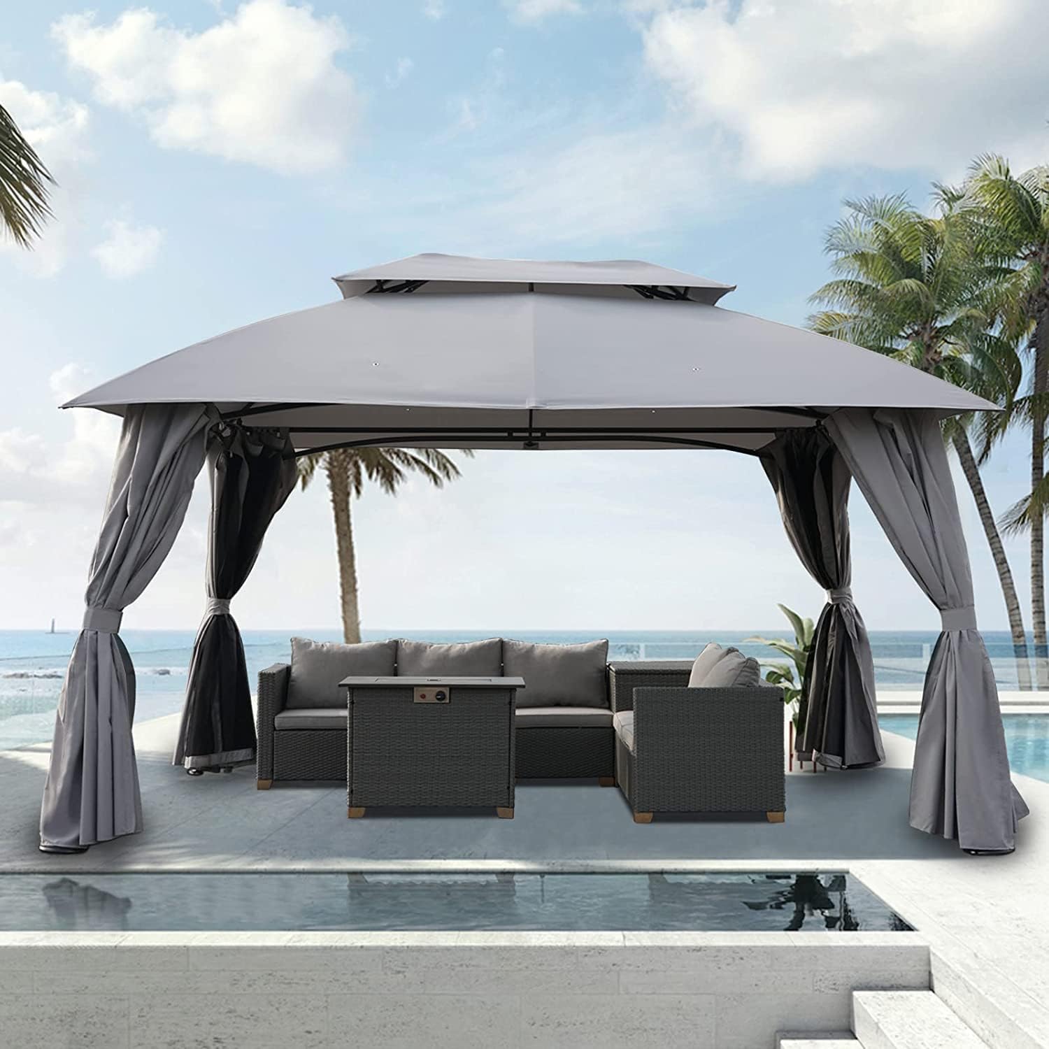 Grand patio Garden Gazebo 4×3M Event Shelter with Side Netting Sun Shade Heavy Duty Outdoor Canopy for BBQ Event Party - Gray