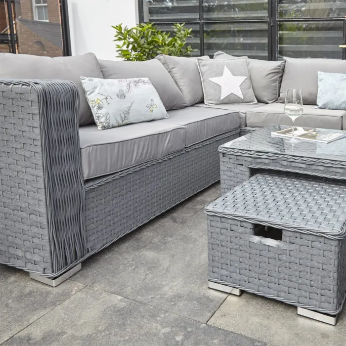 PAPAVER 8 SEATER RATTAN FURNITURE GARDEN SOFA SET IN GREY
