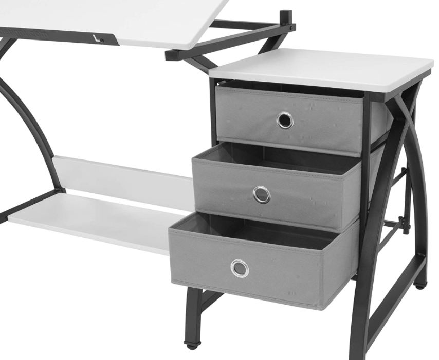 SD STUDIO DESIGNS 2 Piece Comet Craft Table | Angle Adjustable Top and Stool | Black/White