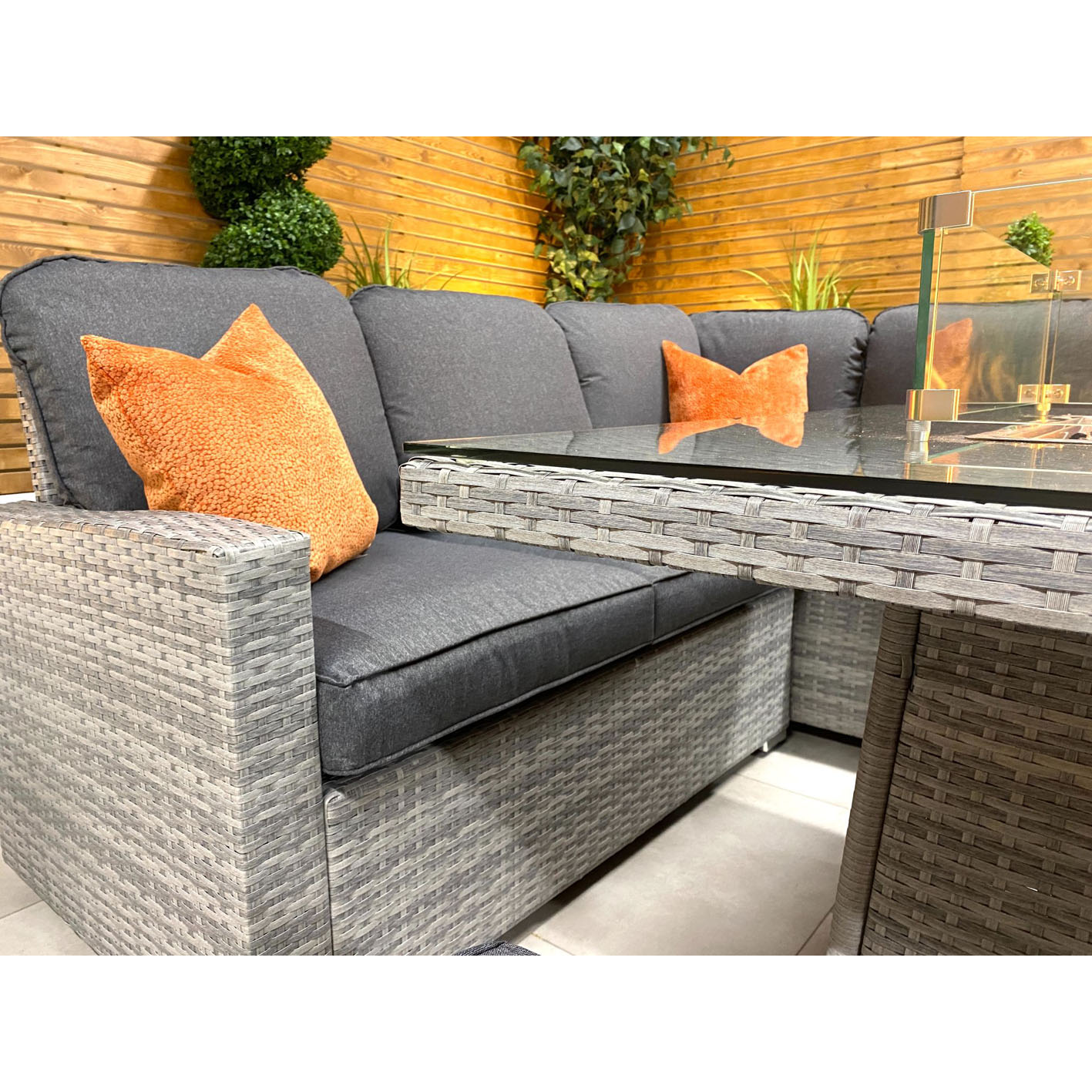 Chimes - Stone Grey Milan Compact Corner Dining Set with Firepit Table