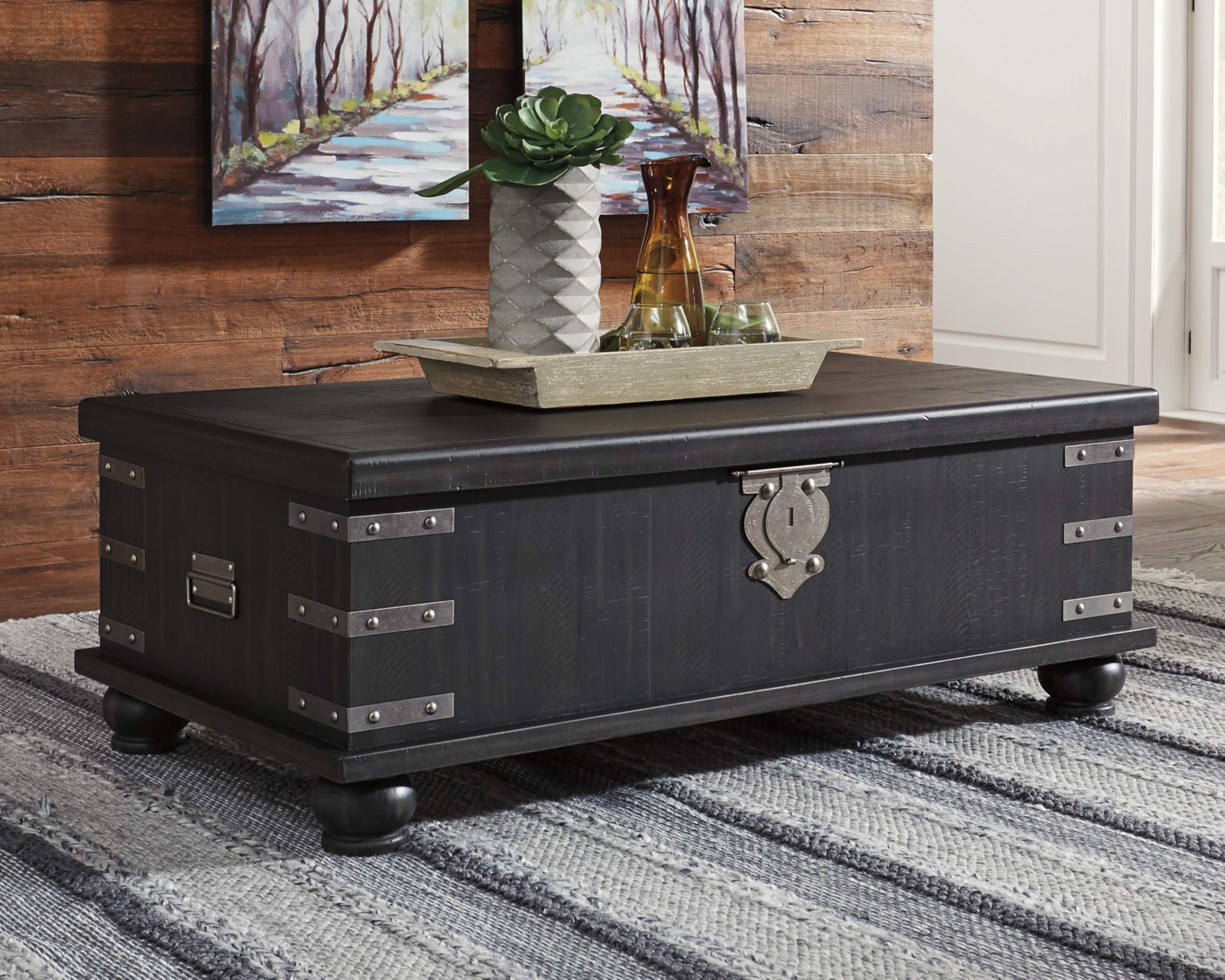 【Furniture】Delmar Modern Farmhouse Lift Top Coffee Tables, Black