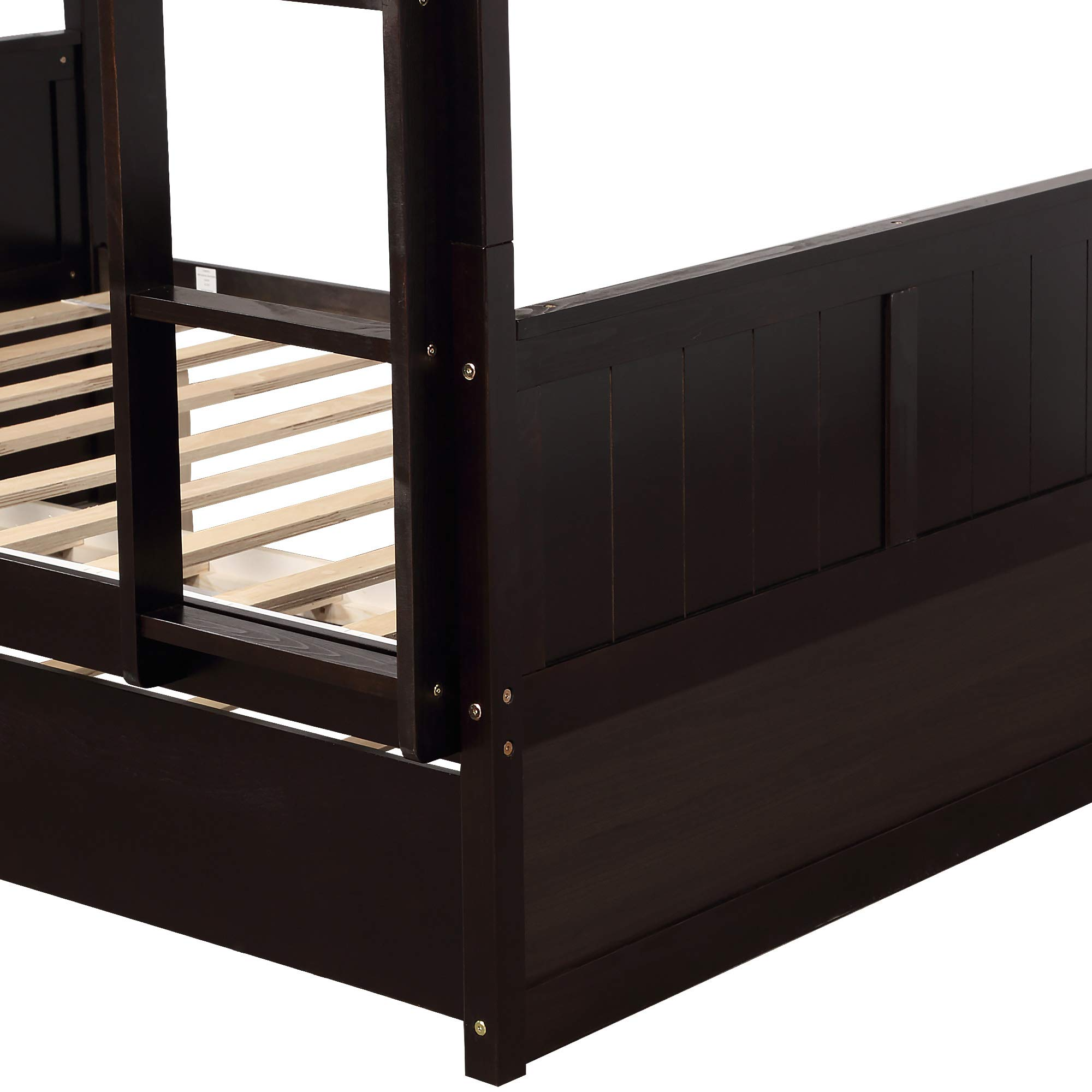 【Furniture】Full Over Full Bunk Bed for Kids Teens, Detachable Wood Full Bunk Bed Frame with Trundle