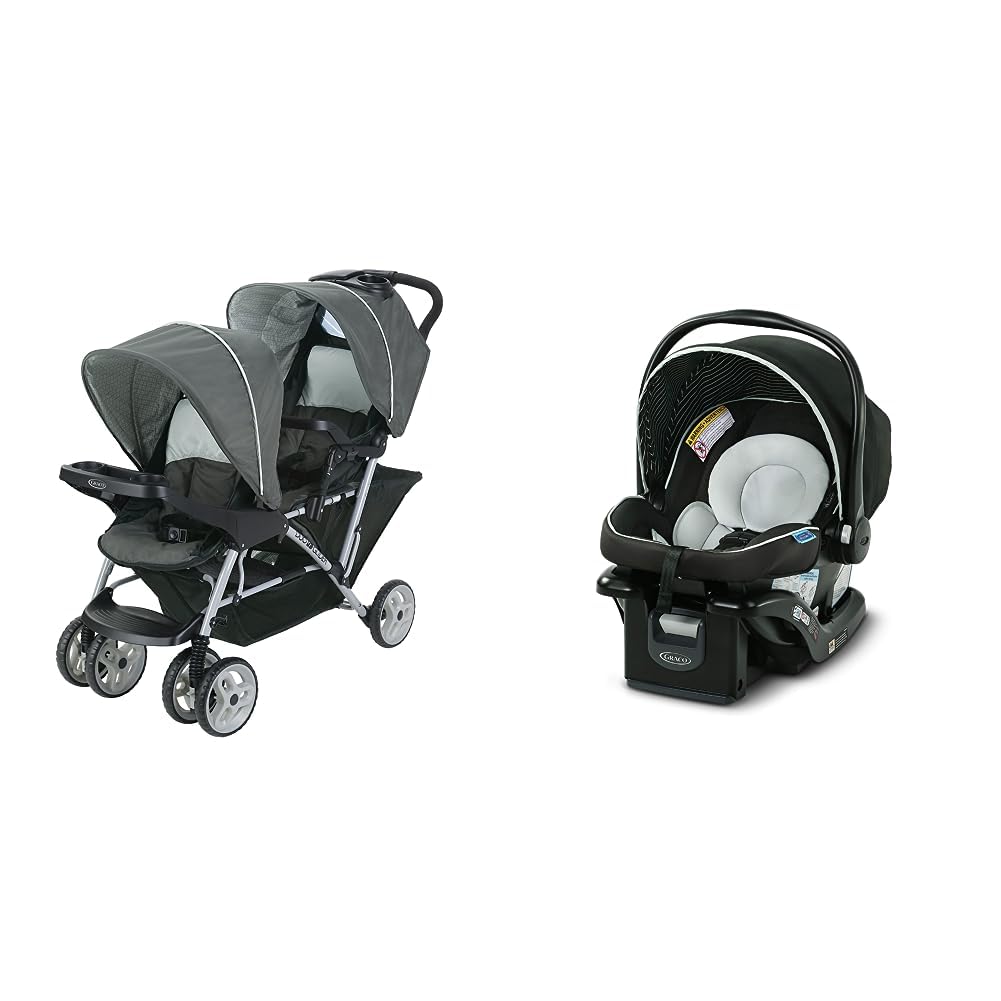 Graco DuoGlider Double Stroller | Lightweight Double Stroller with Tandem Seating, Glacier & SnugRide 35 Lite LX Infant Car Seat, Studio