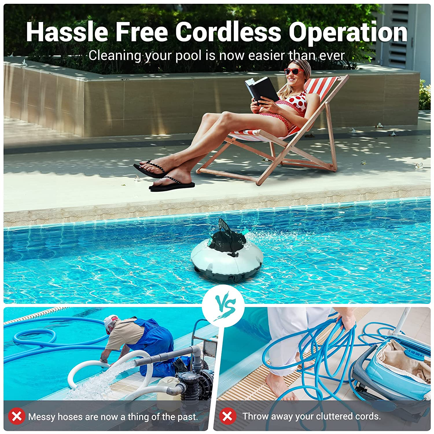 (2022 Upgrade) AIPER Cordless Robotic Pool Cleaner, Pool Vacuum with Dual-Drive Motors