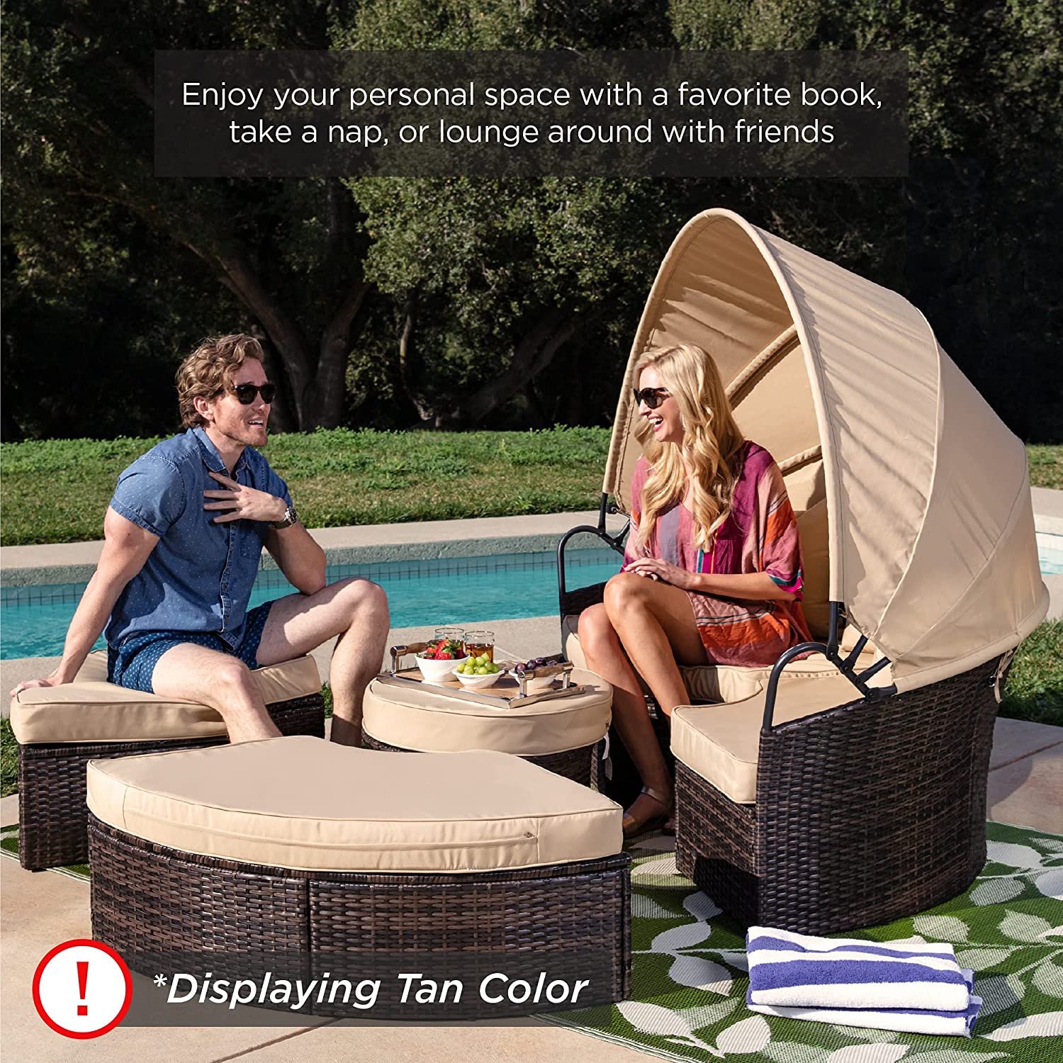 Best Choice Products 5-Piece Modular Patio Wicker Daybed Sectional Conversation Lounger Set w/ 2-in-1 Setup