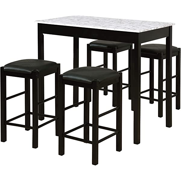 Linon Black 3 Piece Faux Marble Tavern Set
