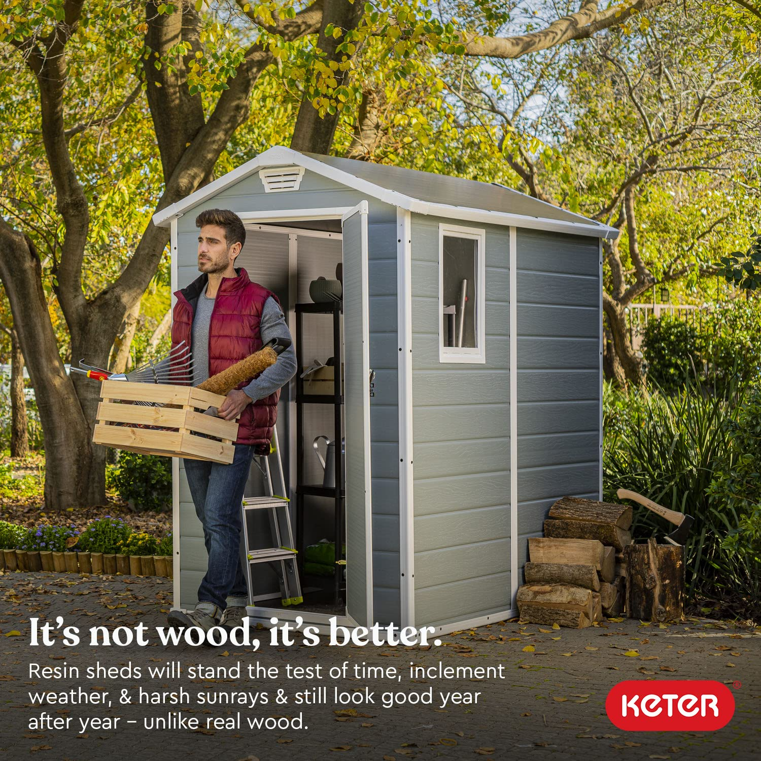 【Storage Shed】4x6 Resin Outdoor Storage Shed Kit-Perfect to Store Patio Furniture, Garden Tools Bike Accessories