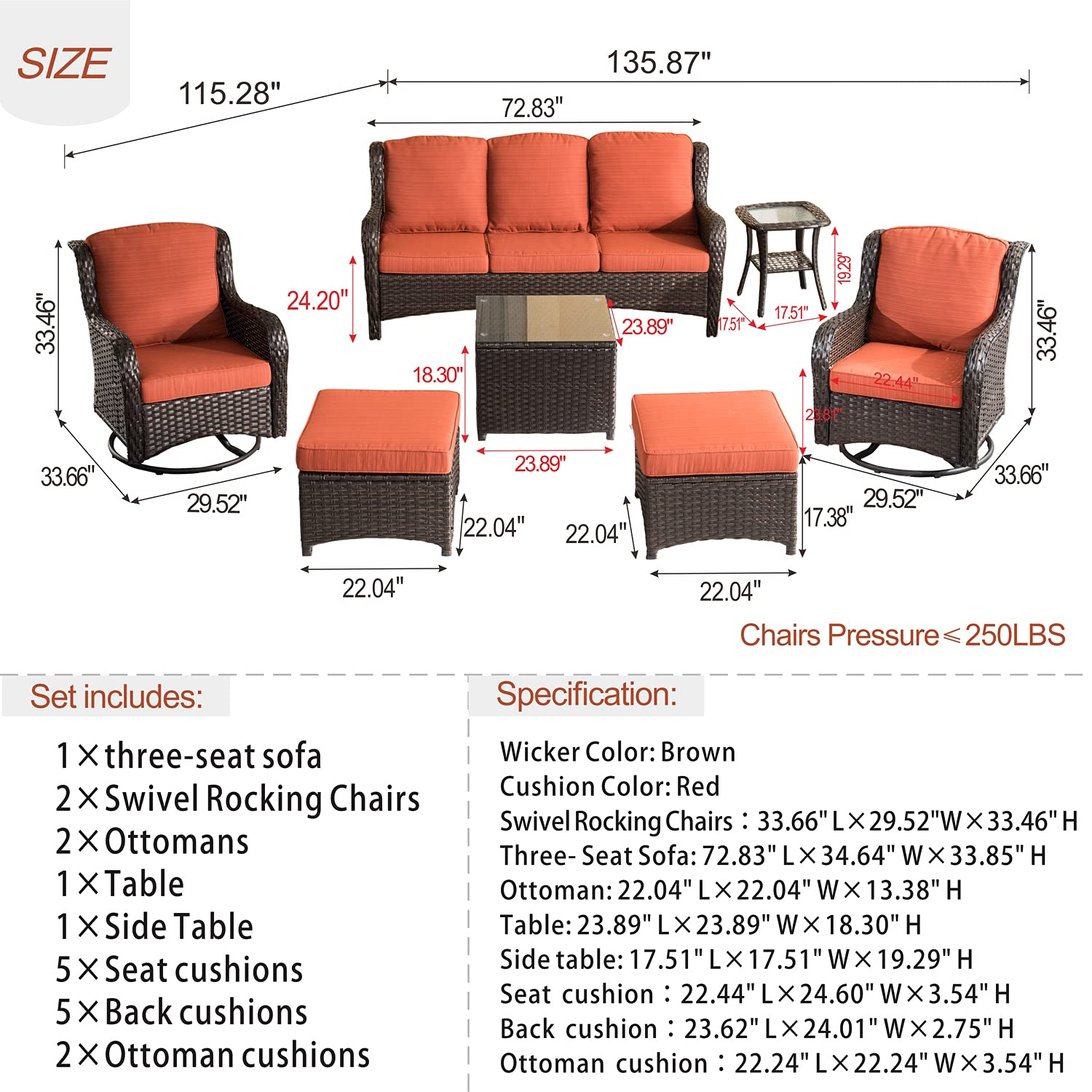 【Furniture】Patio Furniture Sets 7 Pieces Outdoor Furniture All Weather Wicker Conversation Set