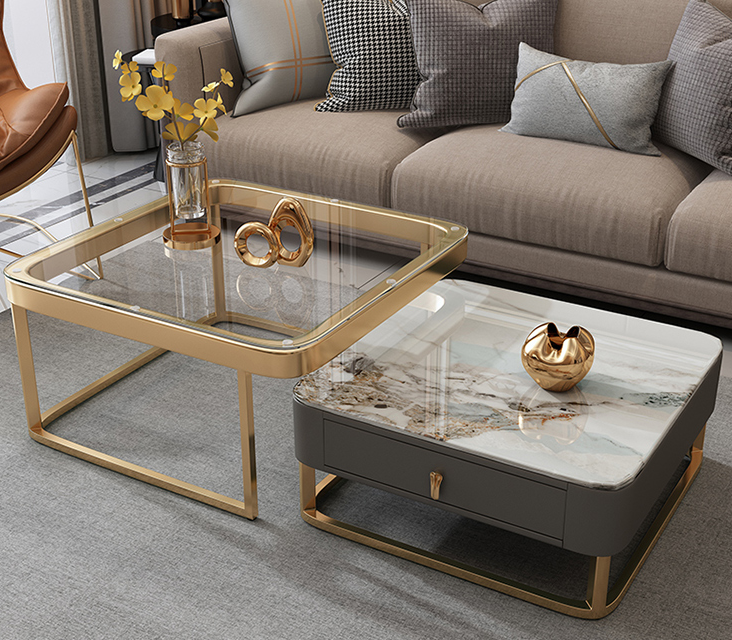 Italian style light luxury glass bright rock board coffee table living room household combination coffee table