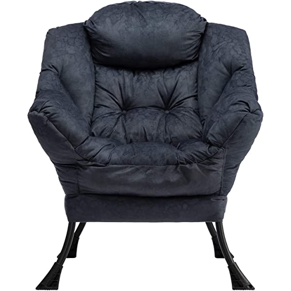 AbocoFur Modern Large Cotton Fabric Lazy Chair，Accent Contemporary Lounge Chair, Single Steel Frame Leisure Sofa Chair with Armrests and A Side Pocket, Beige