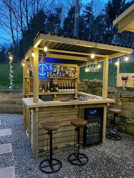 Garden Bar - Outdoor Treated Wood - Corrugated Waterproof Roof - Tiki Bar DIY Kit
