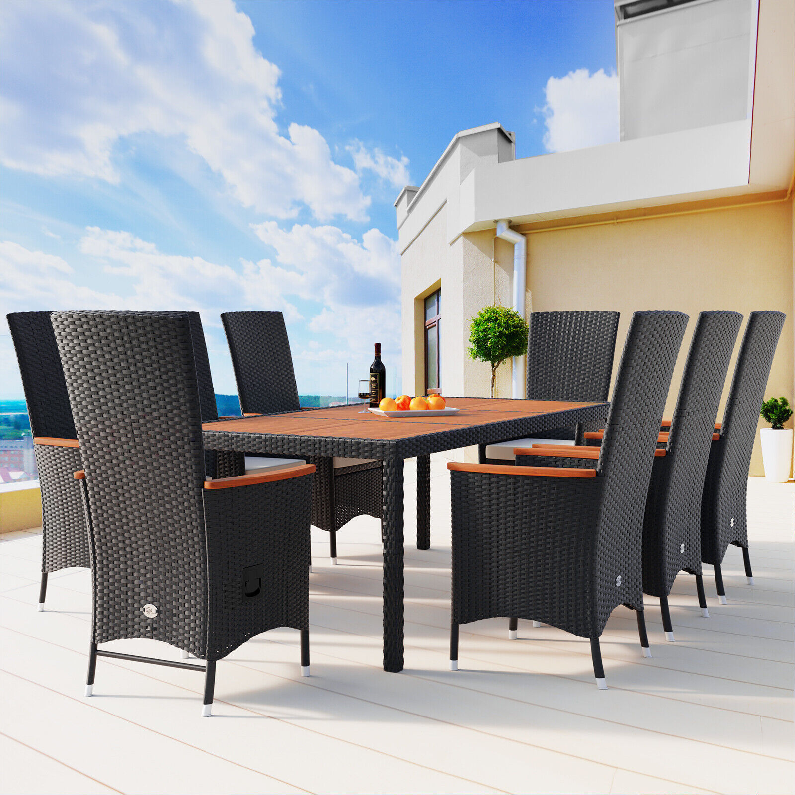 【Home&Garden】Salon de jardin en polyrotin Ensemble de jardin 8 personnes table et chaises