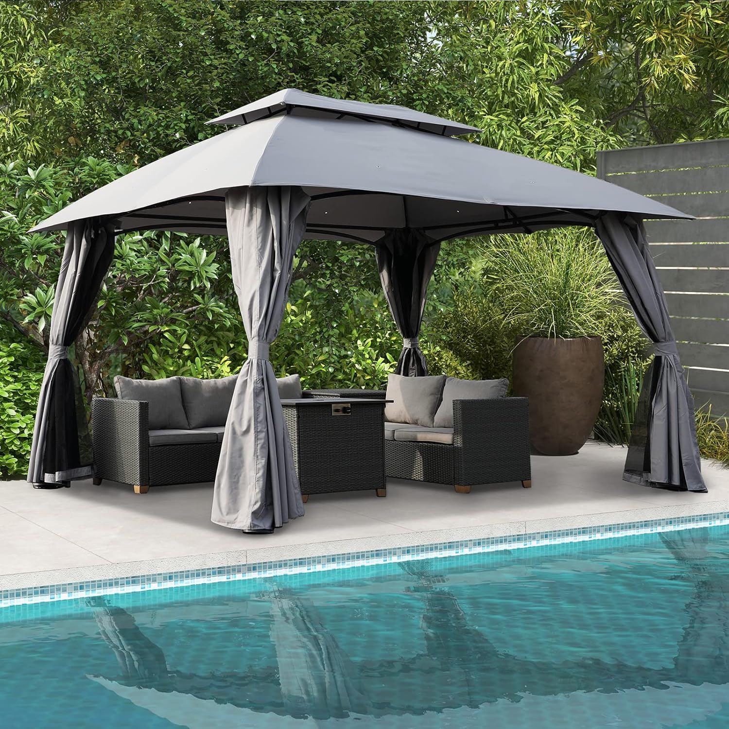 Grand patio Garden Gazebo 4×3M Event Shelter with Side Netting Sun Shade Heavy Duty Outdoor Canopy for BBQ Event Party - Gray