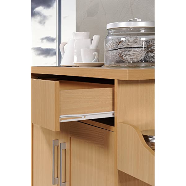 Hodedah Kitchen Island with Spice Rack, Towel Rack & Drawer, Black with Beech Top Black-beech