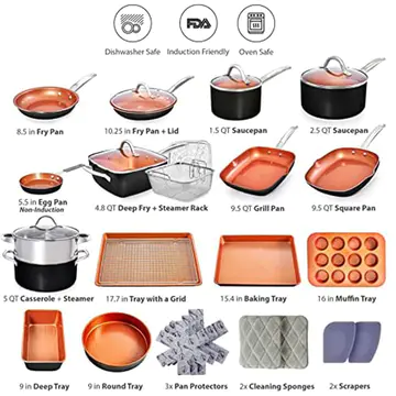 Copper Pots and Pans Set -23pc Copper Cookware Set Copper Pan Set Ceramic Cookware Set Ceramic Pots and Pans Set Nonstick Induction Cookware Sets Pot and Pan Set Nonstick Cookware Set Black
