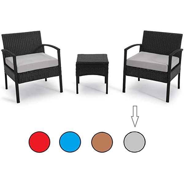 PROHIKER 3 PCS Patio Rattan Conversation Chair Set, 3 PCS Patio Wicker Rattan Furniture Set, Patio Wicker Rattan Table Brown
