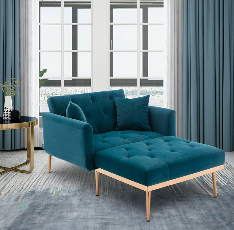 40.9” W Tufted Velvet Flared Arms Sleeper Convertible Chaise Lounge