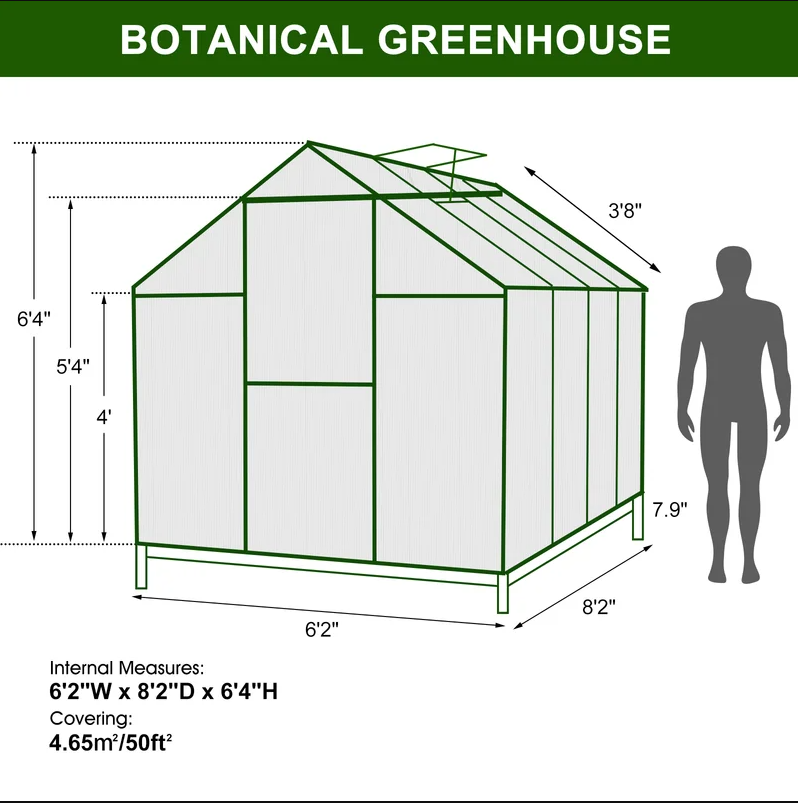 6.07' W x 8.17' D Hobby Greenhouse