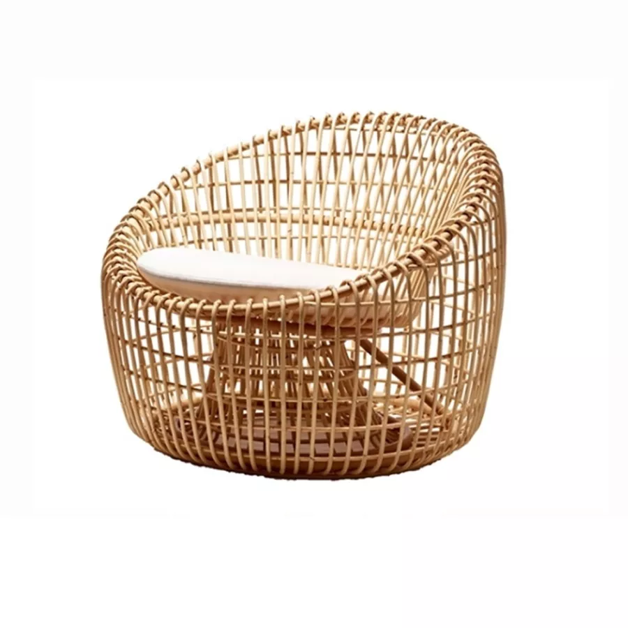 AUSTEN RATTAN OUTDOOR BARREL CHAIR WITH CUSHION WOOD COLOR NEST SHAPE