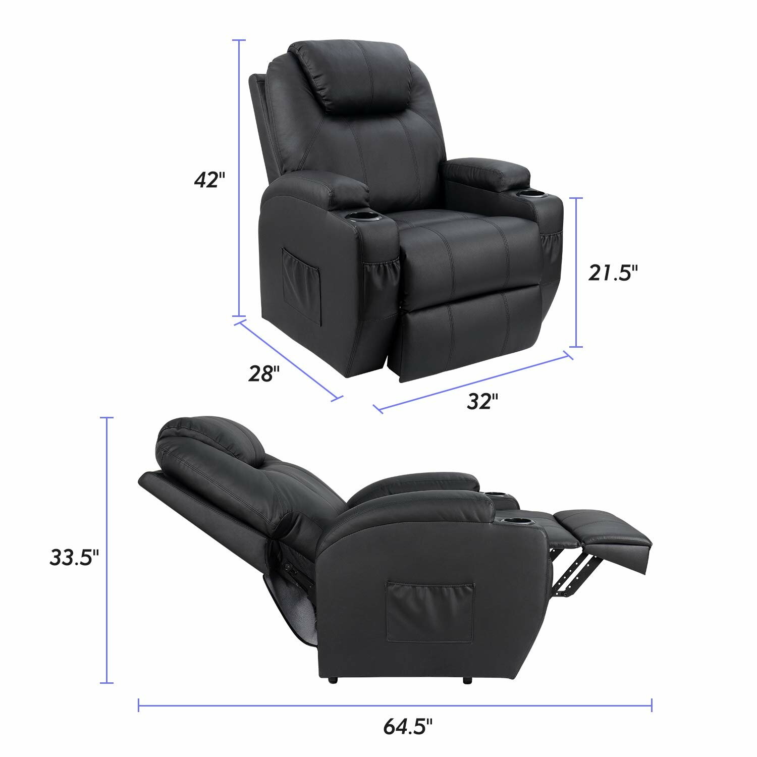 【Furniture】【BS】Faux Leather Power Lift Recliner Chair with Massage and Heating Functions