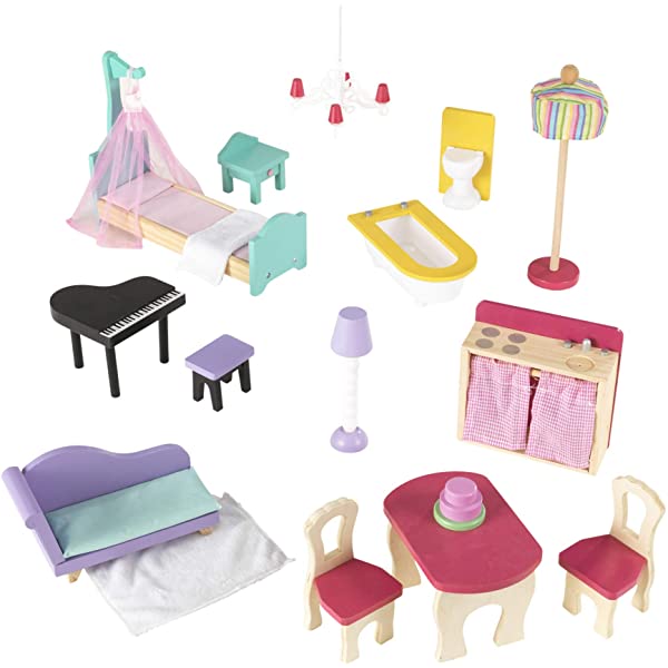 KidKraft Annabelle Wooden Dollhouse with Elevator, Balcony and 17 Accessories, Gift for Ages 3+