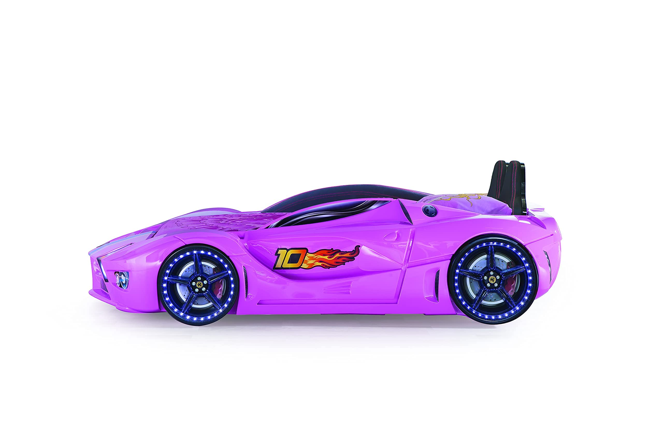 【Furniture】Racing Car Bed for Kids - Kids Car Bed with Led Lights, Single Race Car Bed with Leather Cushioning
