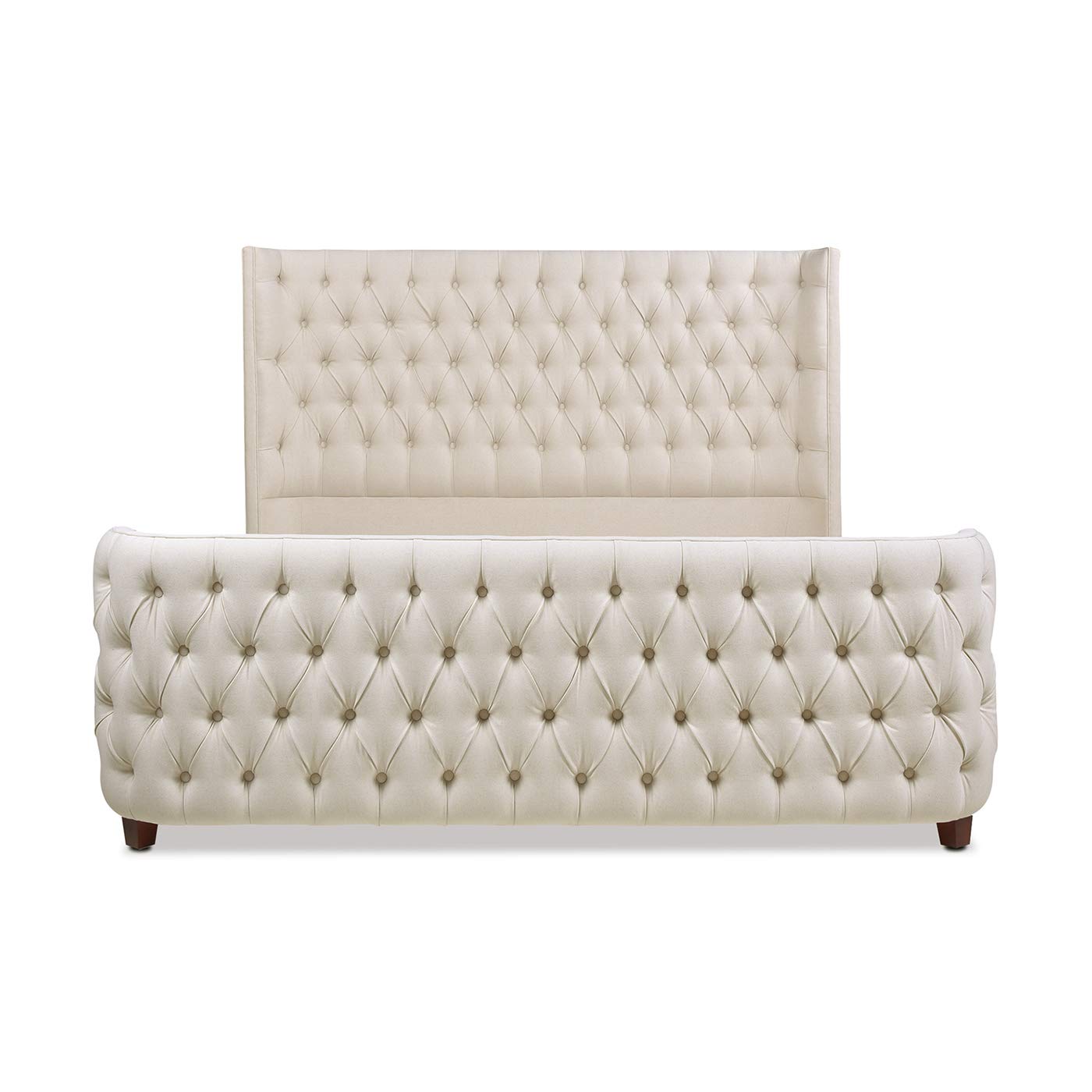 【Furniture】Tufted Panel Bed Headboard and Footboard Set, King, Light Beige