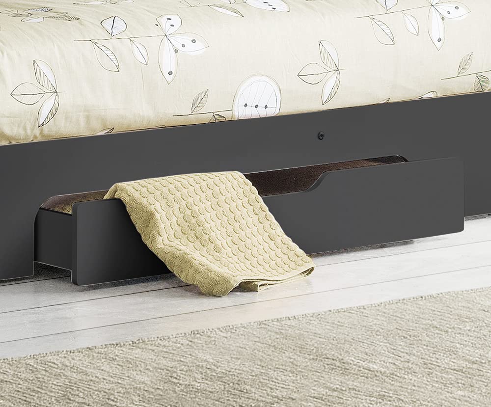 【Furniture】Wooden Bunk Bed with Underbed Storage Drawer, Modern Twin Sleeper with 2 Pocket Sprung Mattresses