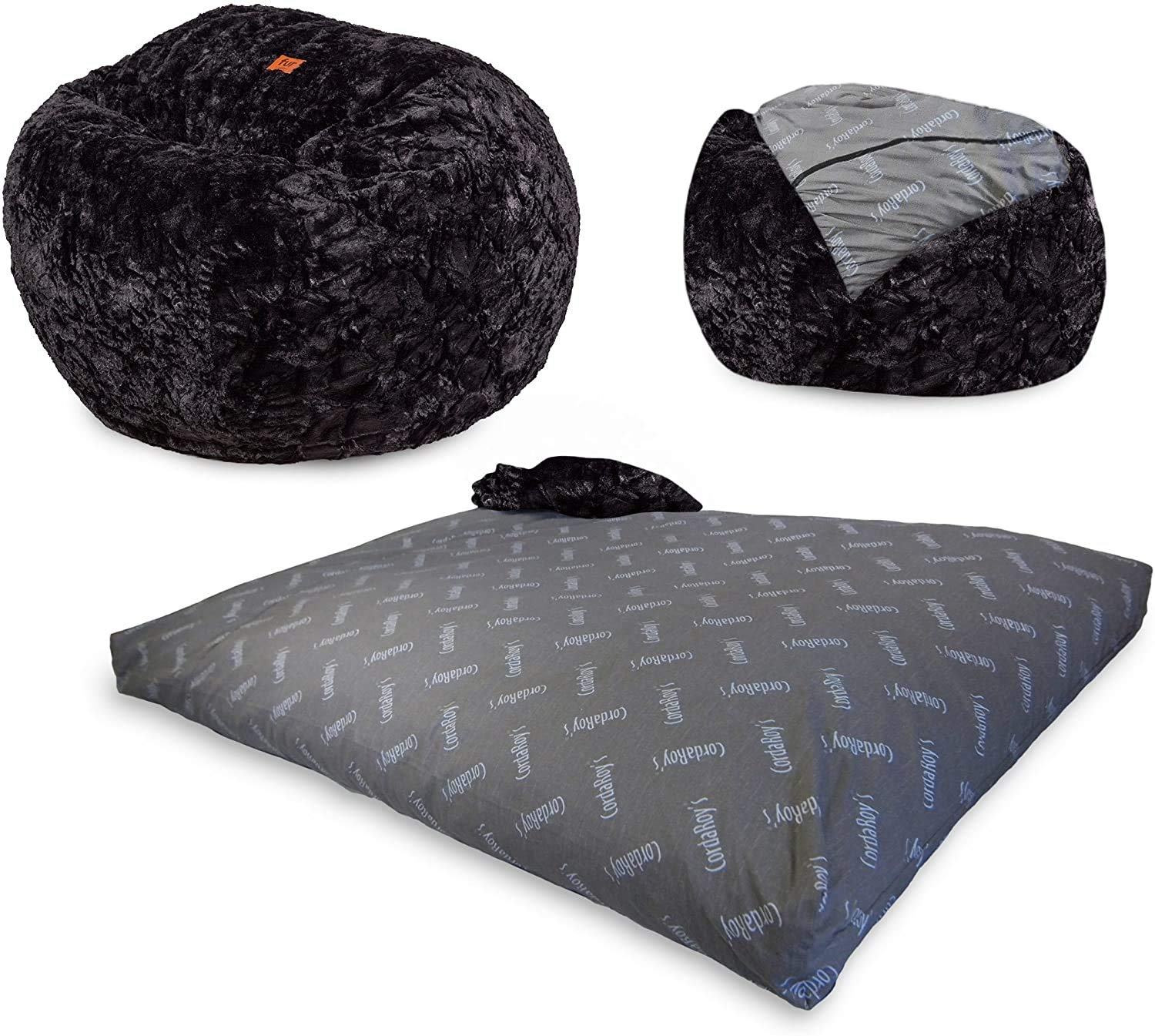 【Furniture】Faux Fur Bean Bag Chair, Convertible Chair Folds from Bean Bag to Bed, As Seen on Shark Tank