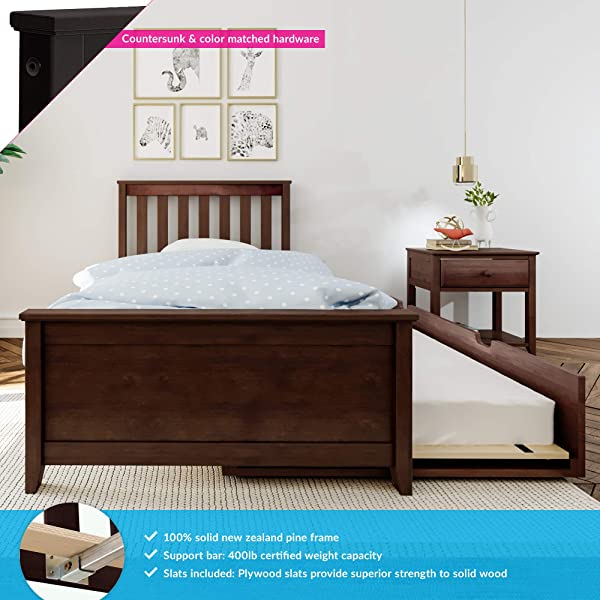 Max & Lily Twin Bed with Trundle, White White Bed with Trundle