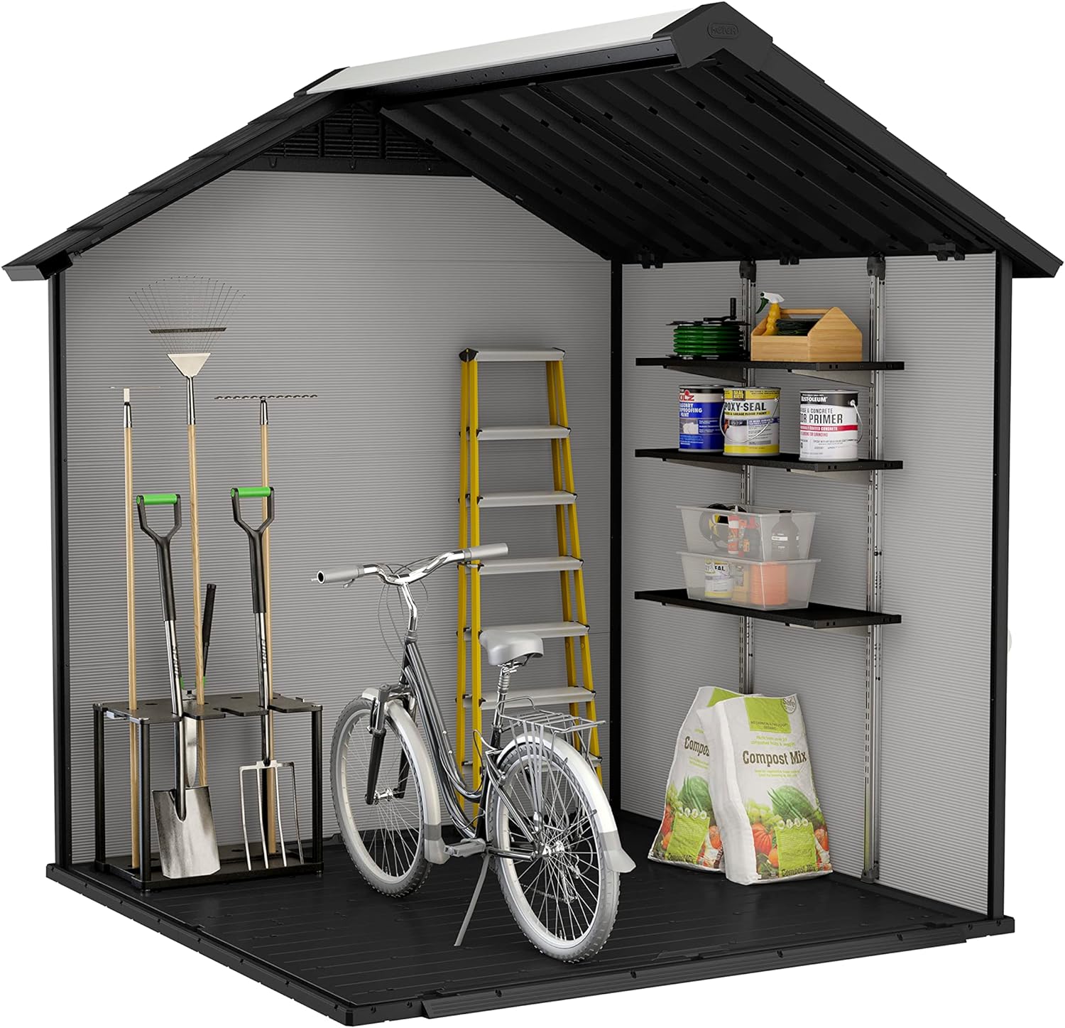 Keter Premier Apex Outdoor Garden Storage Shed, Grey, 7.5 x 7 ft