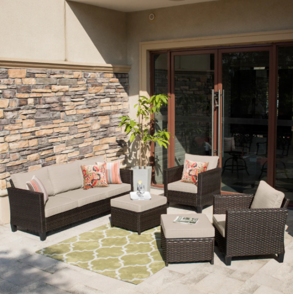 Ovios 5-piece Outdoor High-back Wicker Sectional Set