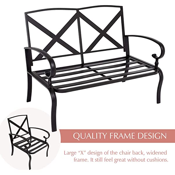 Oakmont Outdoor Furniture Patio Conversation Set Loveseat, 2 Chairs, Coffee Table with Cushion, Lawn Front Porch Garden, Metal Chair Set Wrought Iron Look (Red)