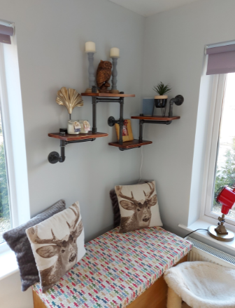 Industrial Rustic Modern Wood Ladder Pipe Wall Shelf 4 Layer Pipe Design Bookshelf DIY Shelving