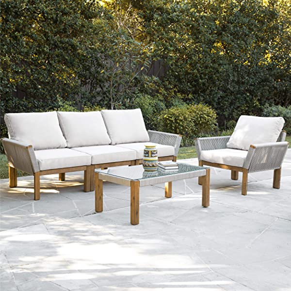 SEI Furniture AMZ0139801DO Brendina Outdoor Sofa, Natural, White