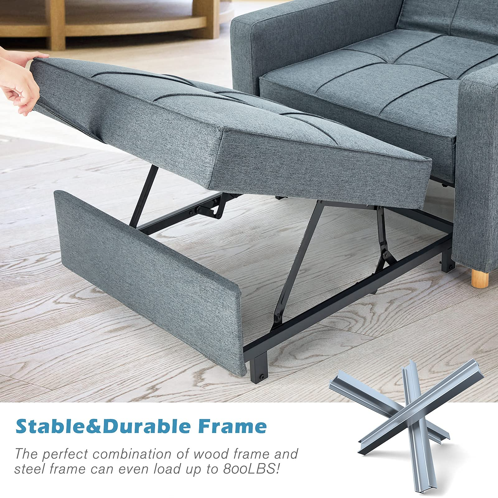 【Furniture】3-in-1 Sofa Bed Chair, Convertible Sleeper Chair Bed, Adjust Backrest Into A Sofa, Lounger Chair