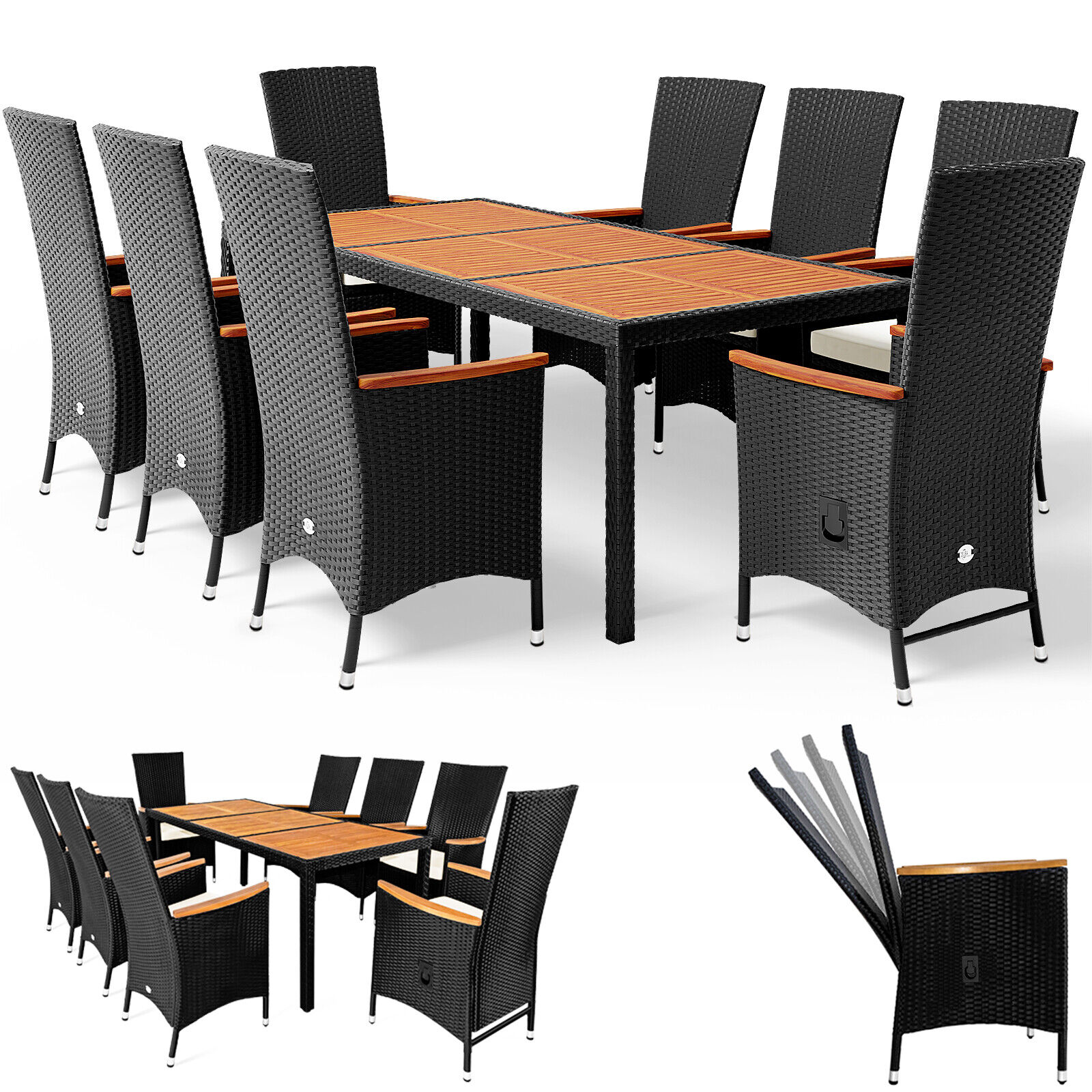 【Home&Garden】Salon de jardin en polyrotin Ensemble de jardin 8 personnes table et chaises