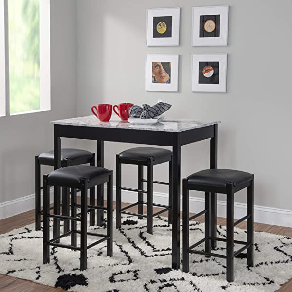 Linon Black 3 Piece Faux Marble Tavern Set