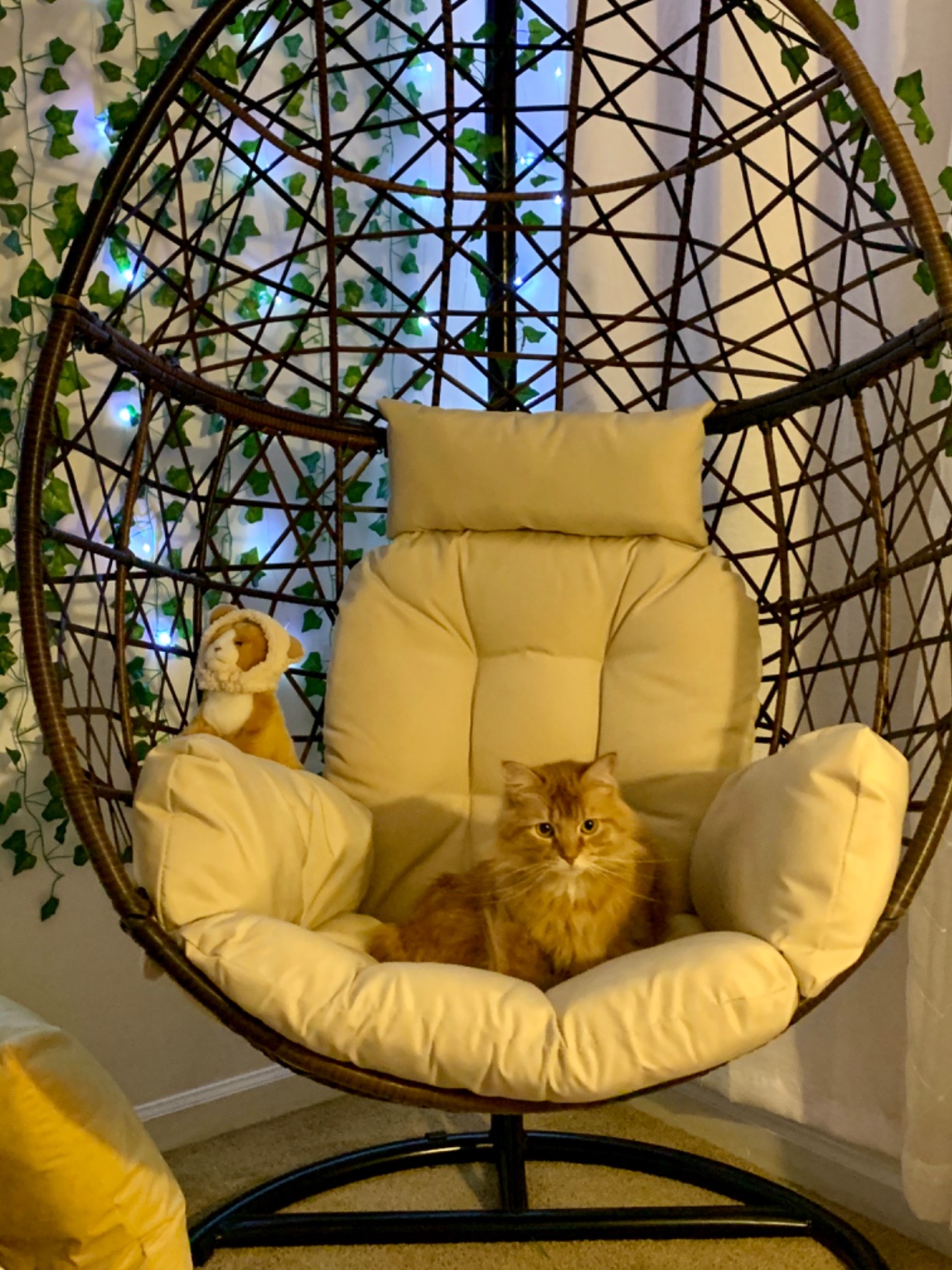 【Furniture】Double Egg Chair with Stand, Luxury Wicker Rattan Patio Basket Swing Egg Chair