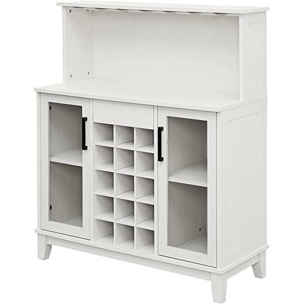 Bar Cabinet with Wine Rack and Glass Doors (Grey wash- Solid)