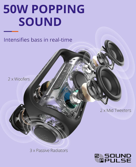 Tronsmart wireless Bluetooth speaker, subwoofer, IPX6 waterproof subwoofer, suitable for outdoor parties, 15-hour battery, supports Bluetooth, NFC, AUX, Mirco SD card interface