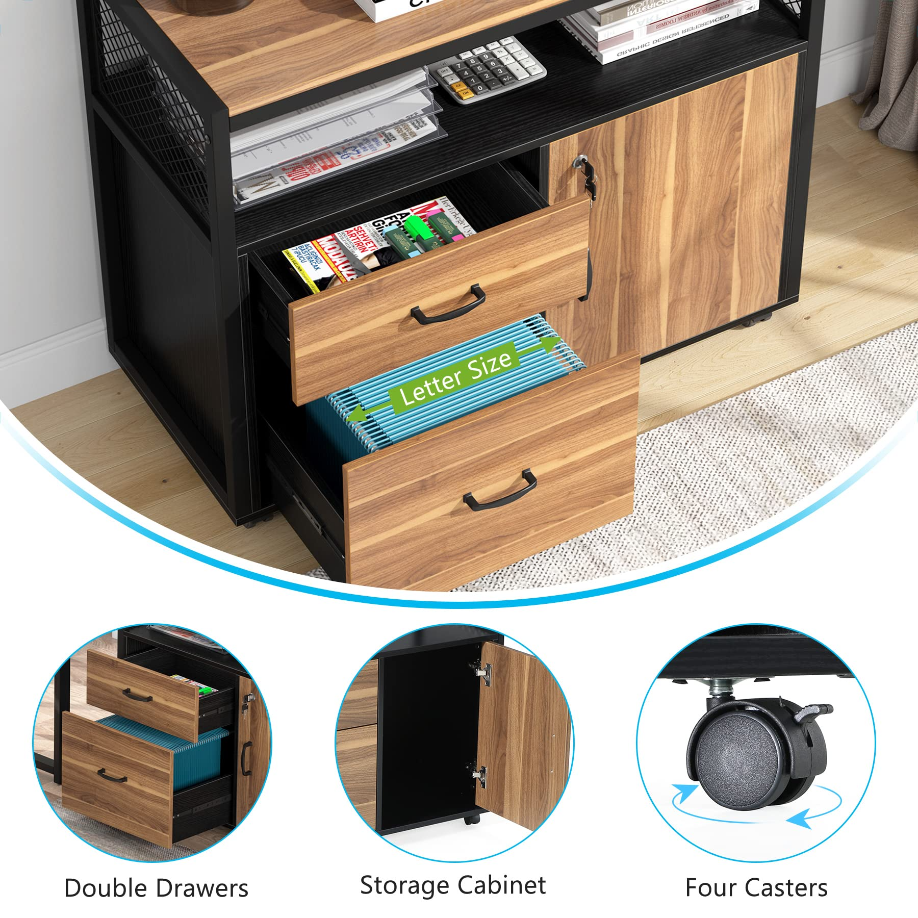 【Furniture】L Shaped Desk with Drawer Cabinet, 55
