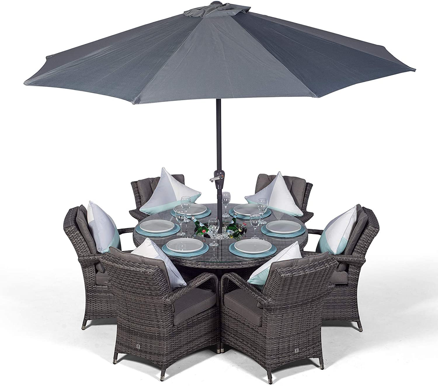 Arizona Deluxe 6-Seat Grey Rattan Cutlery Set with Ice Bucket Beverage Cooler