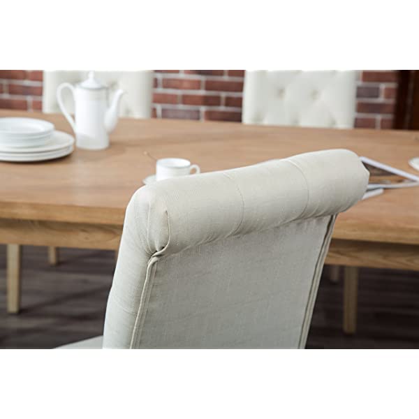 Roundhill Furniture Habitanian 6-Piece White Wash Dining Set with Tufted Chairs and Bench, Beige